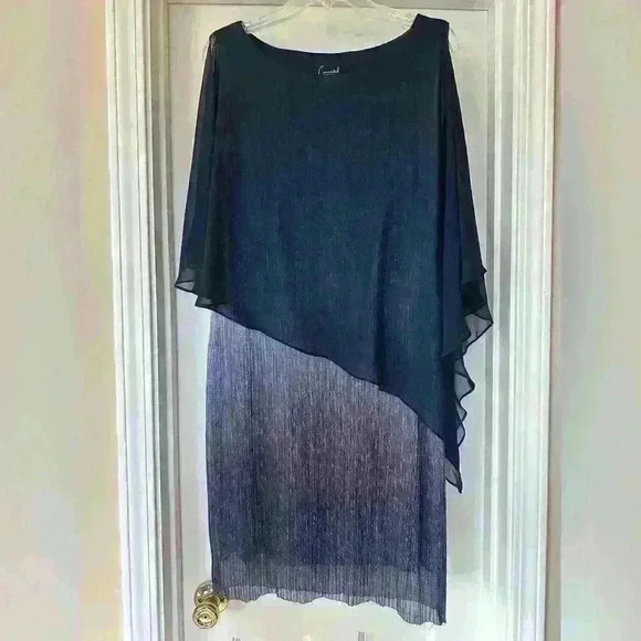 Connected Apparel Cape Overlay Metallic Dress Size 12 - Picture 2 of 6